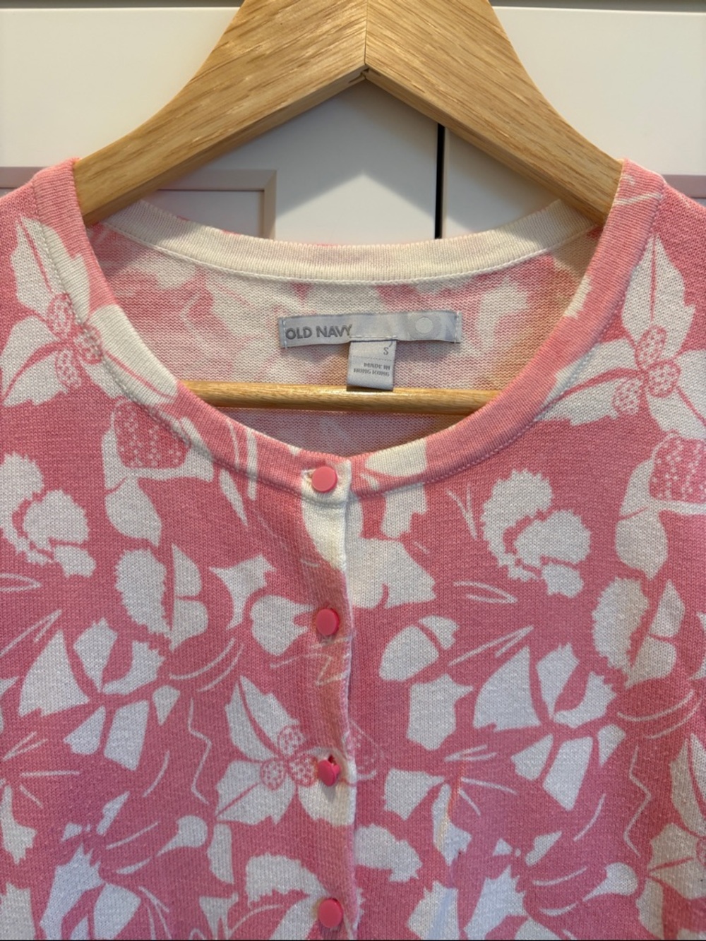 Old Navy Pink and White Floral Cardigan